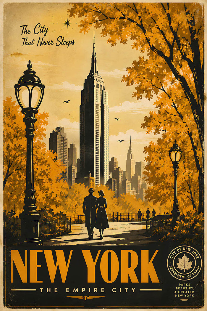 New York - Central Park - Tourism - v1 - Vintage Travel Poster