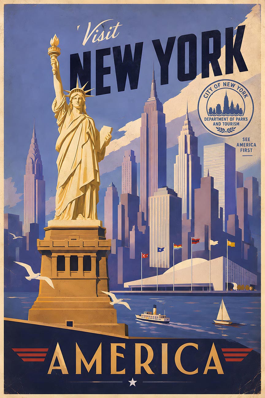 New York - Travel New York v4 - Vintage Tourism Travel Poster