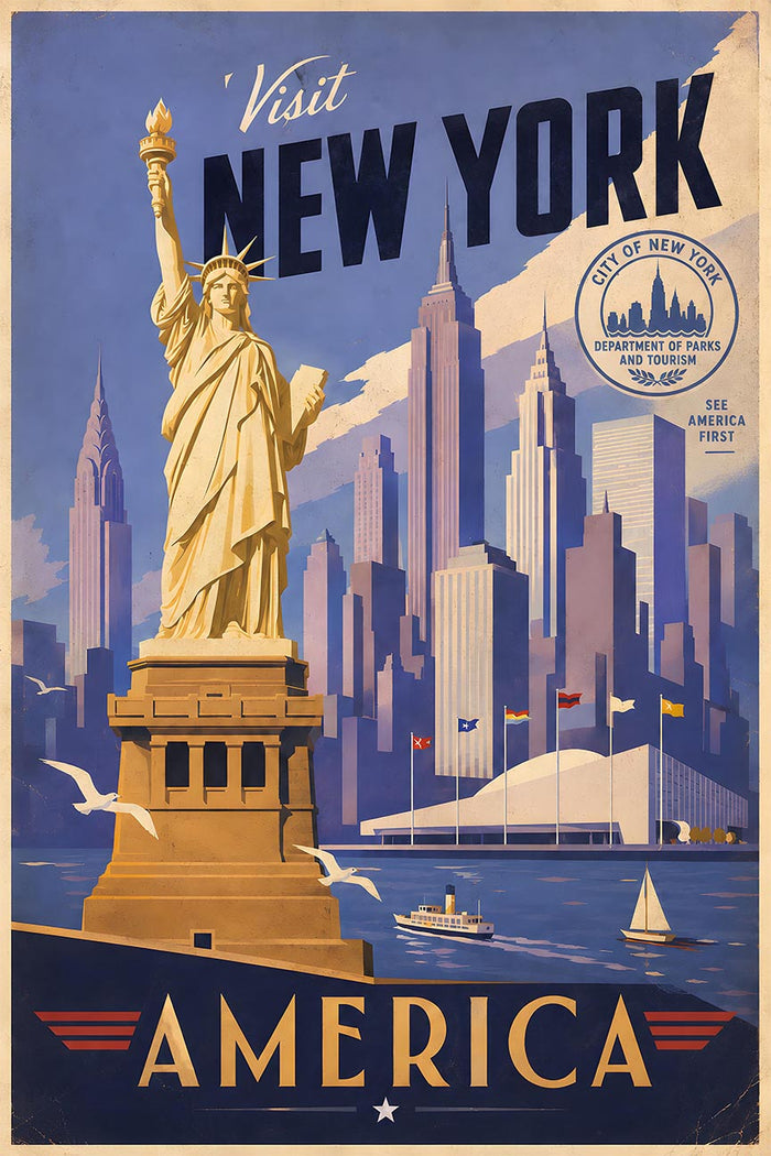 New York - Travel New York v4 - Vintage Tourism Travel Poster