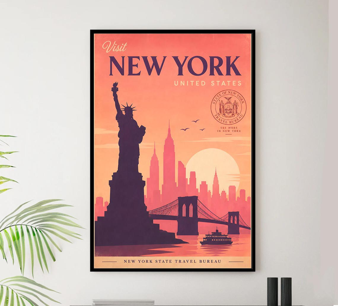 New York - Travel New York v2 - Vintage Tourism Travel Poster