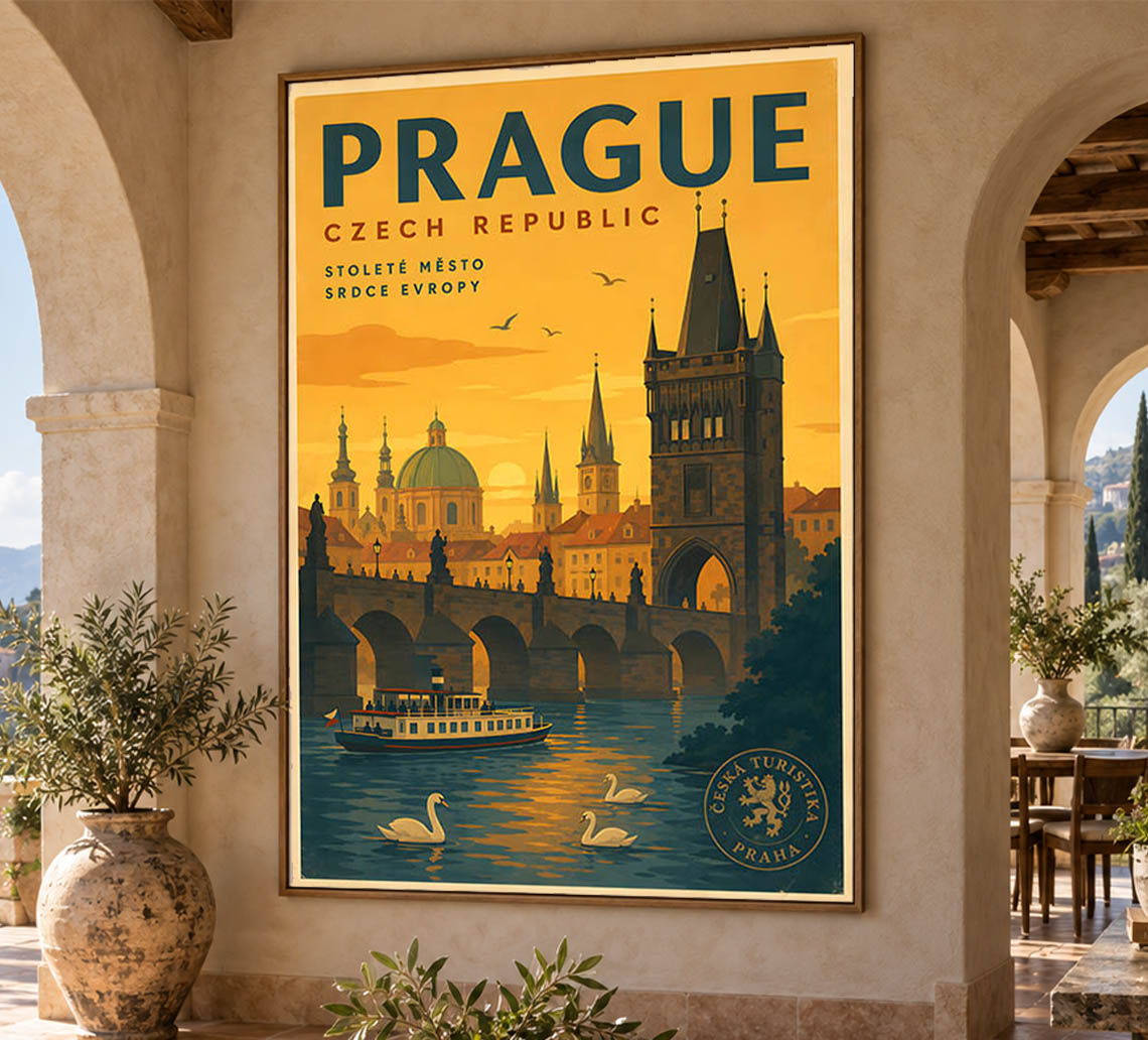 Czech Republic - Prague - Vintage Tourism Travel Poster