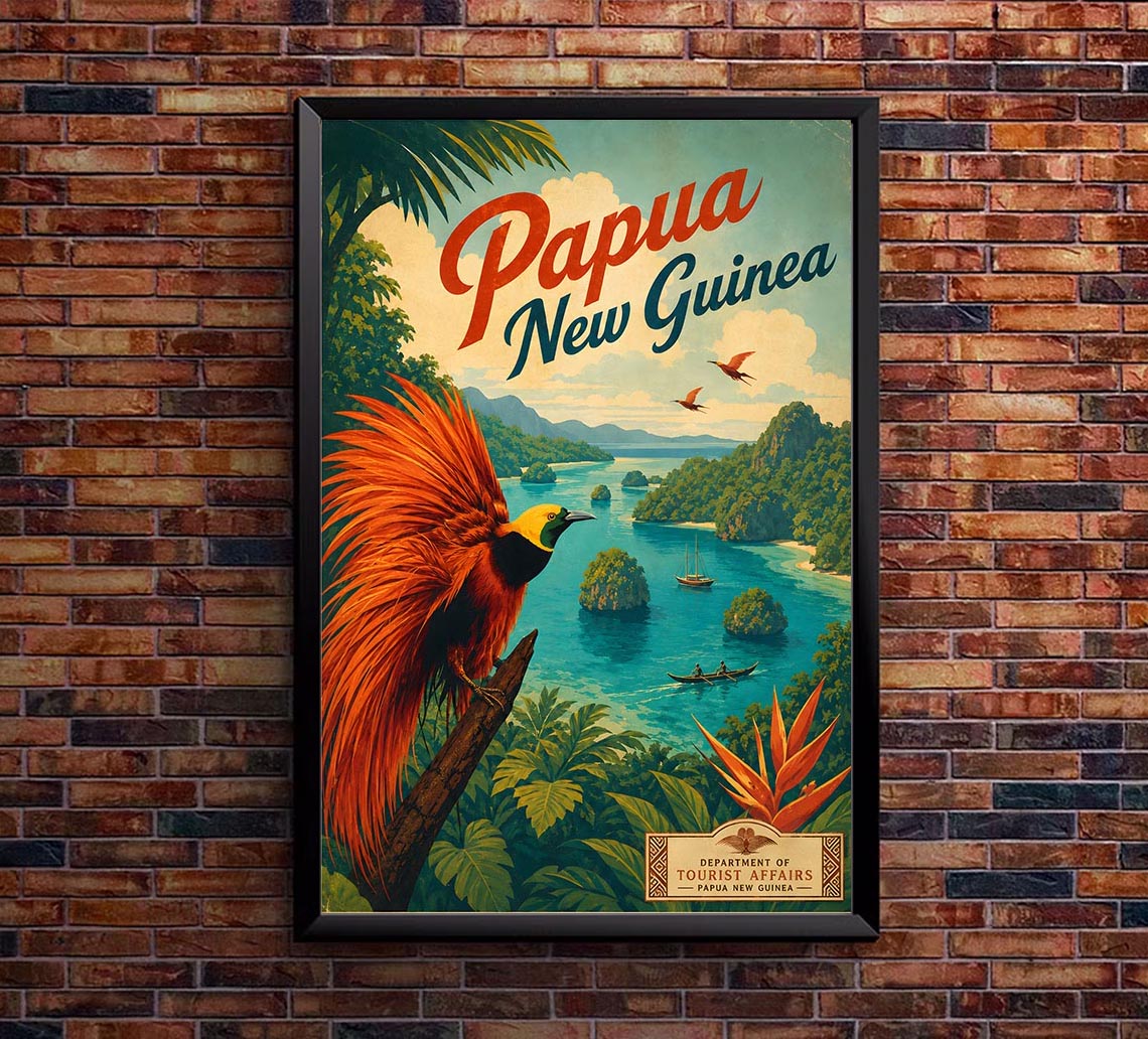 Papua - New Guinea - Vintage Tourism Travel Poster