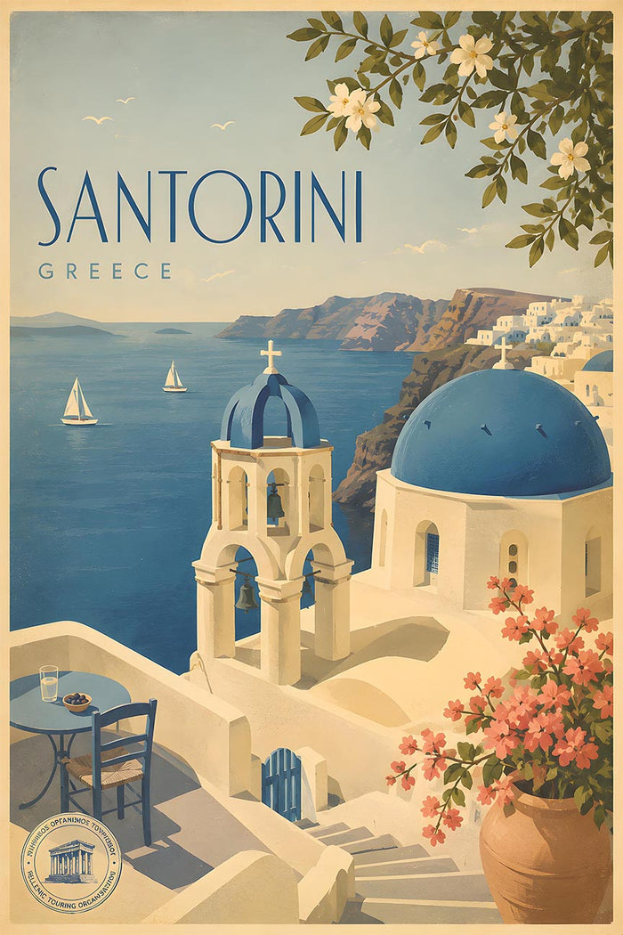 Greece - Santorini - Vintage Tourism Travel Poster