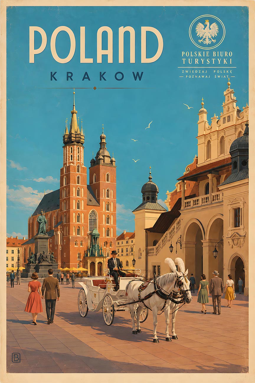Poland - Krakow - Vintage Tourism Travel Poster