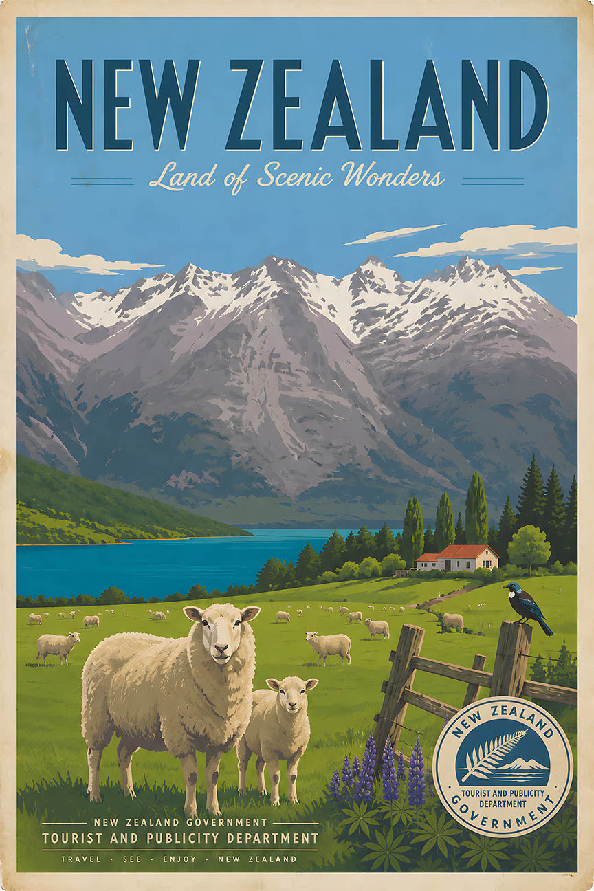 New Zealand - Tourism - v1 - Vintage Travel Poster
