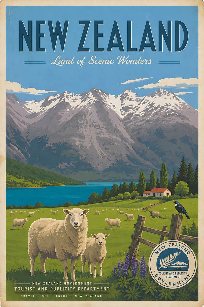 New Zealand - Tourism - v1 - Vintage Travel Poster