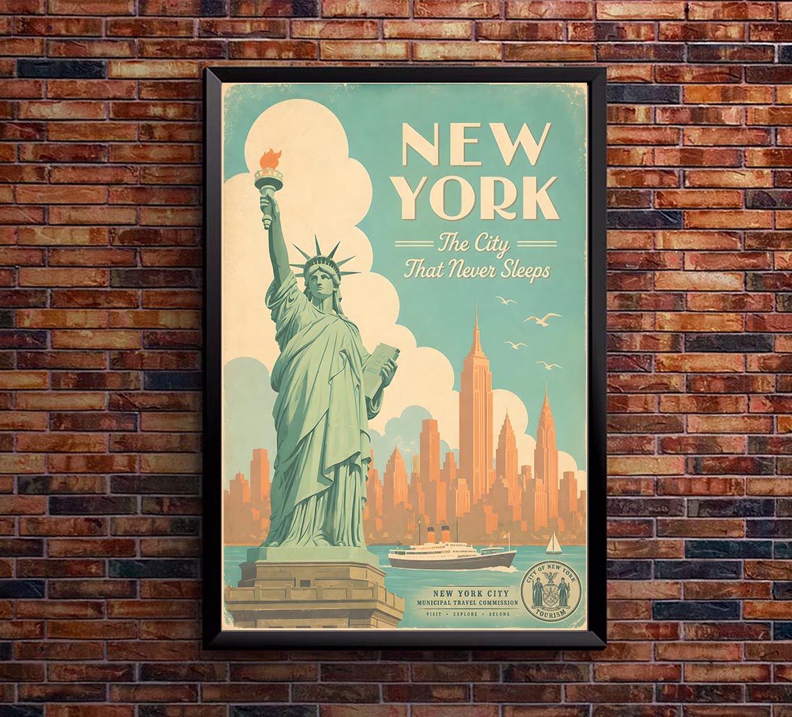 New York - Travel New v3 - Vintage Tourism Travel Poster