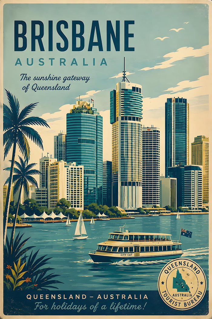 Australia - Brisbane 1 - Vintage Tourism Travel Poster