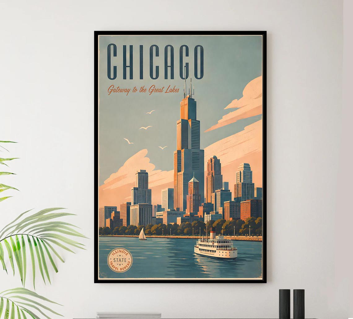 Illinois - Chicago - Vintage Tourism Travel Poster