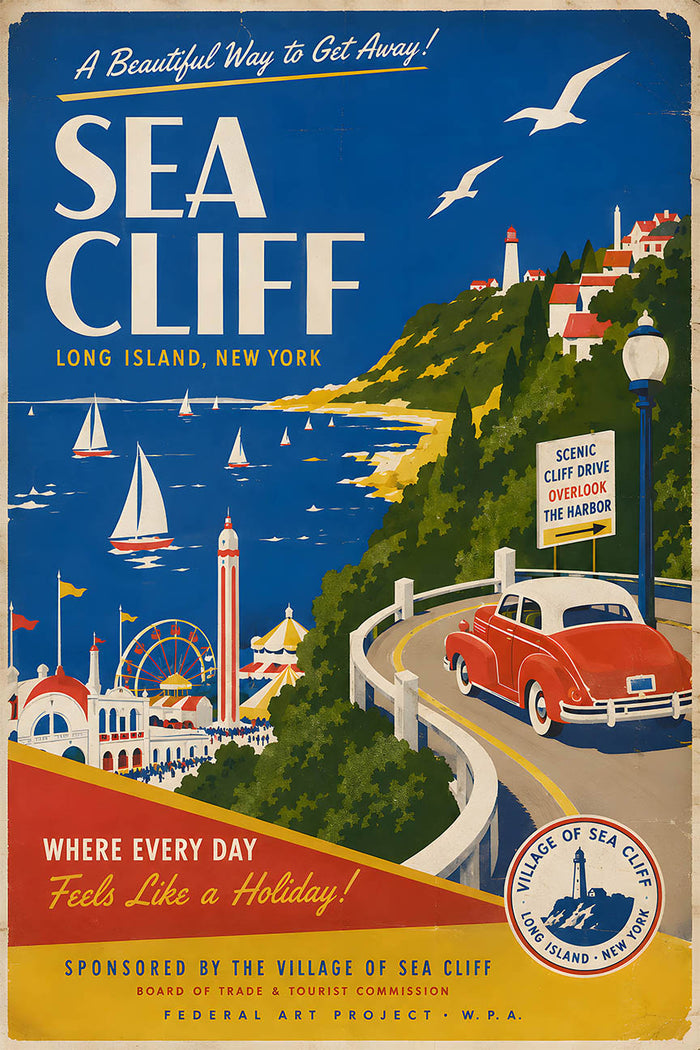 New York - Sea Cliffs - Tourism - v1 - Vintage Travel Poster
