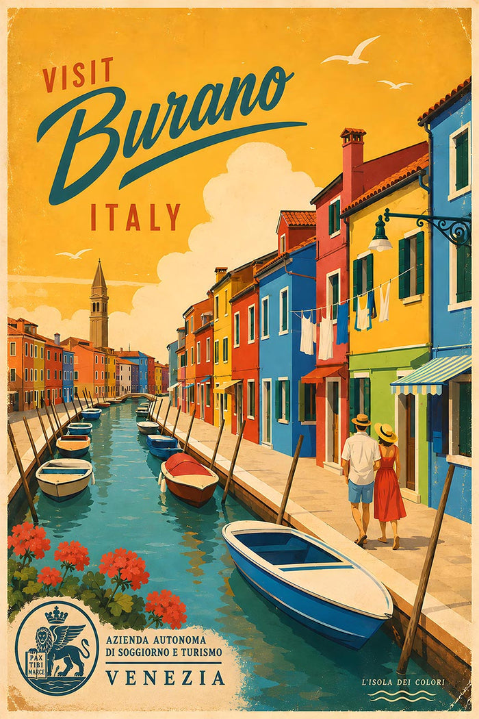 Italy - Burano 1 - Vintage Tourism Travel Poster