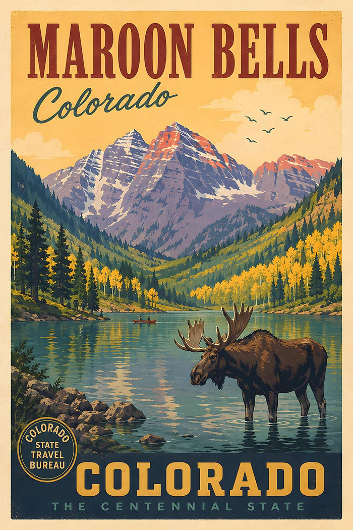 Colorado - Maroon Bells - Vintage Tourism Travel Poster