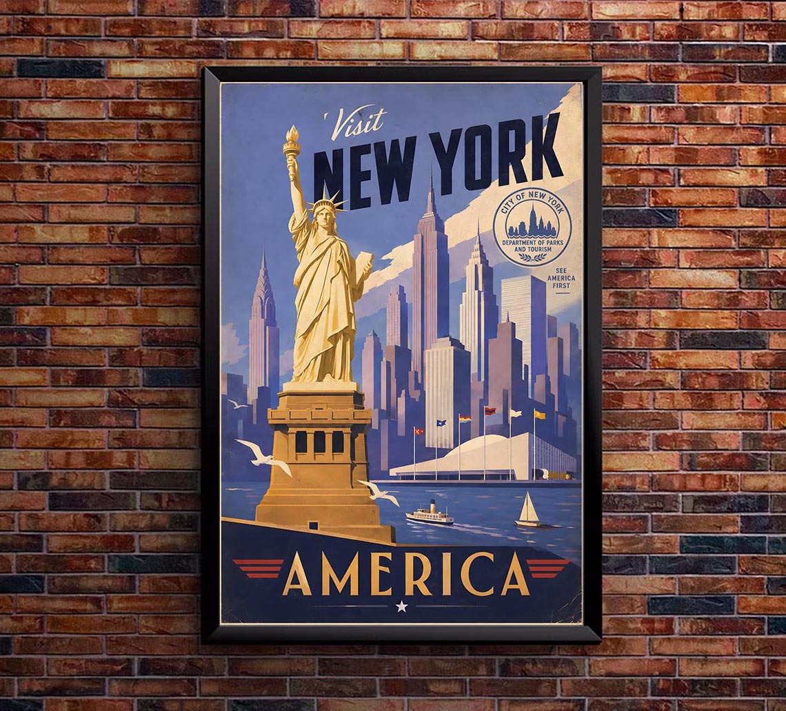 New York - Travel New York v4 - Vintage Tourism Travel Poster