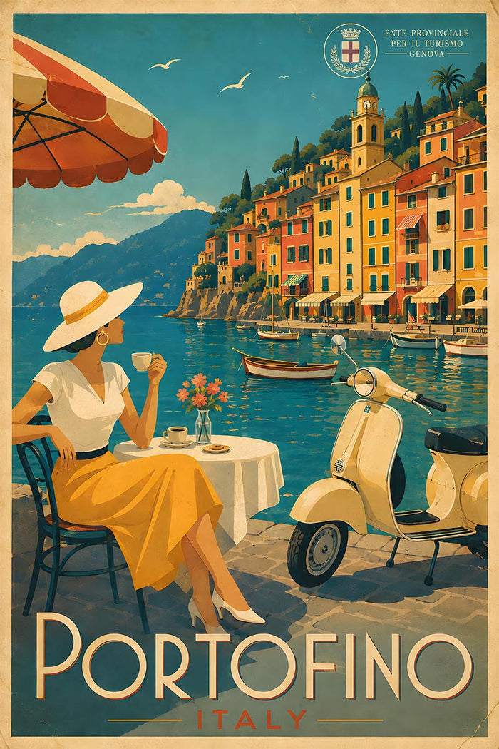 Italy - Portofino - Vintage Tourism Travel Poster