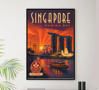 Singapore - Marina Bay - Vintage Tourism Travel Poster
