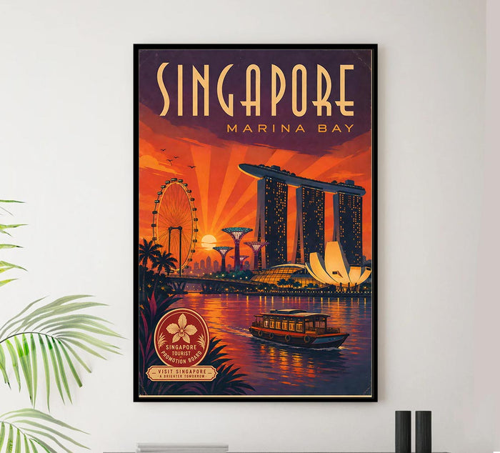 Singapore - Marina Bay - Vintage Tourism Travel Poster