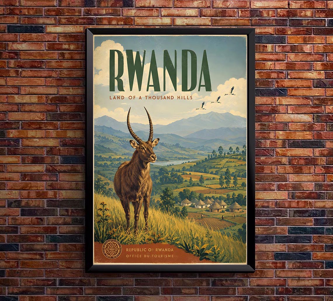 Africa - Rwanda - Vintage Tourism Travel Poster