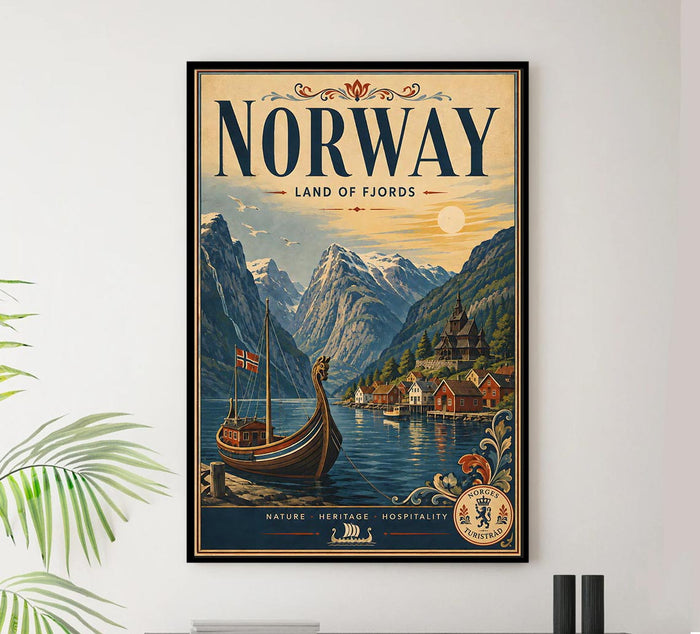 Norway - Land of Fjords - Vintage Tourism Travel Poster