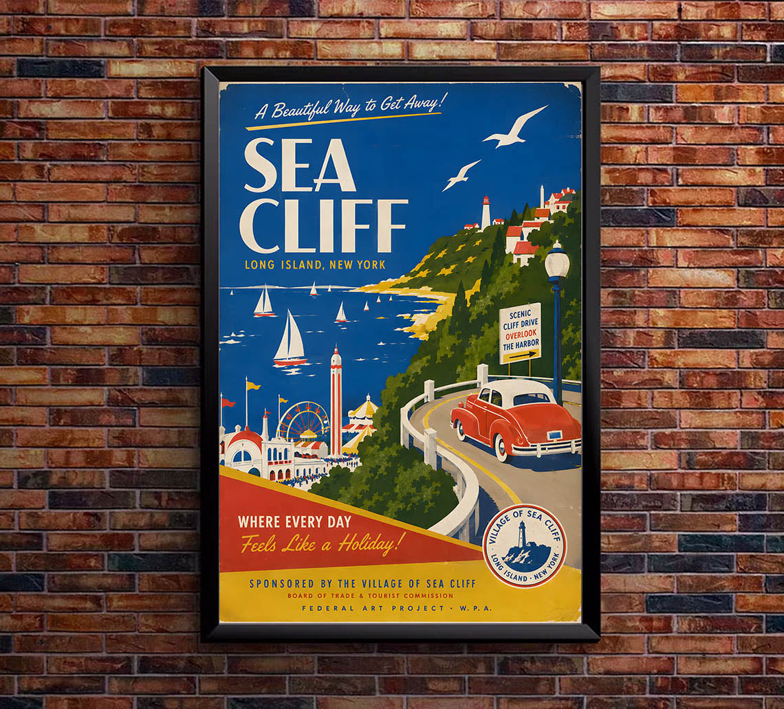 New York - Sea Cliffs - Tourism - v1 - Vintage Travel Poster