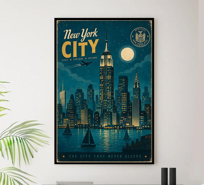 New York - City that Never Sleeps - Vintage Tourism Travel Poster