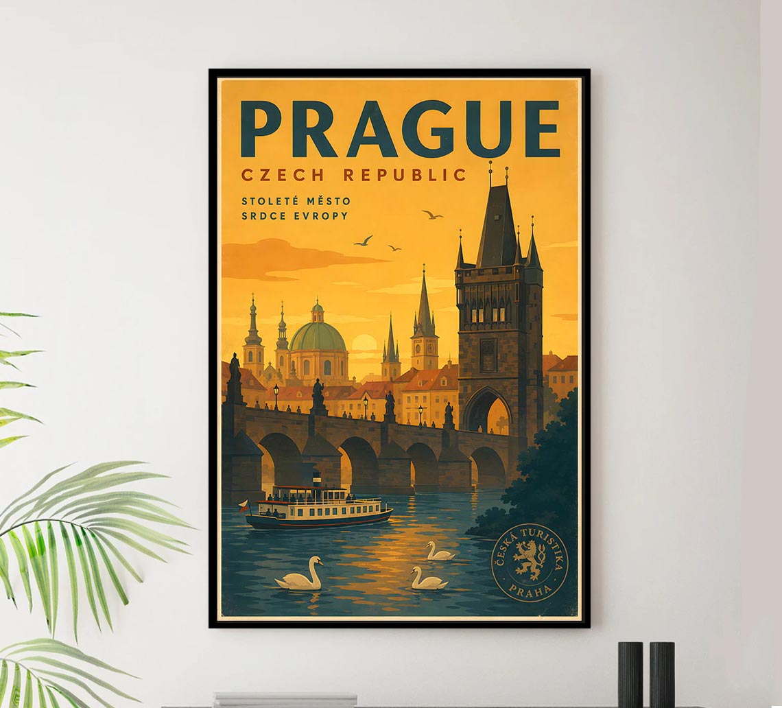 Czech Republic - Prague - Vintage Tourism Travel Poster