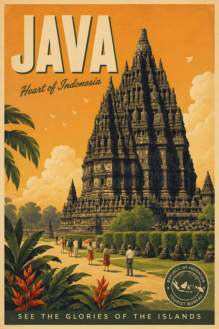 Indonesia - Java - Vintage Tourism Travel Poster