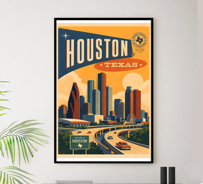 Texas - Houston - Vintage Tourism Travel Poster