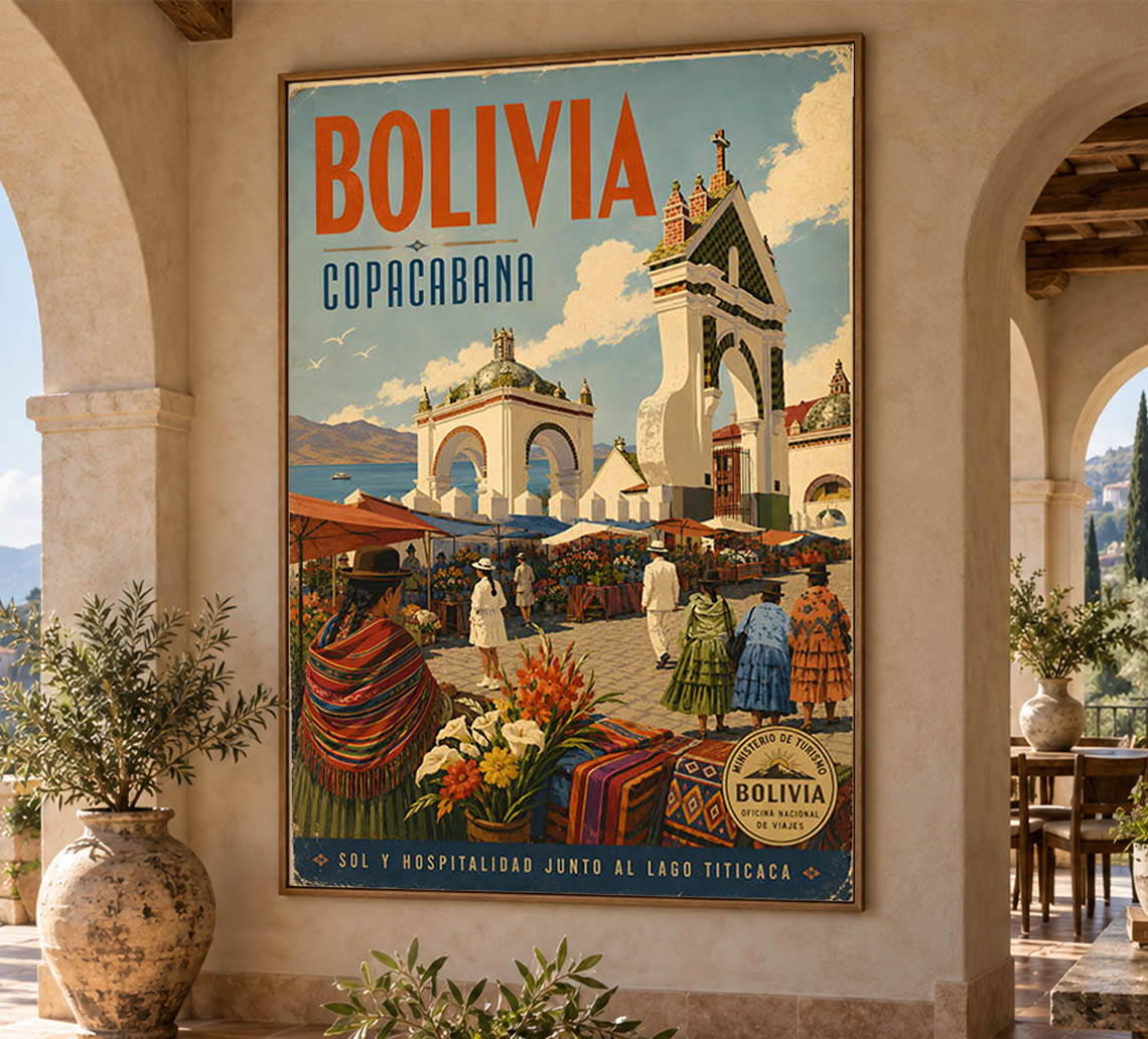 Bolivia - Visit Copacabana - Vintage Tourism Travel Poster