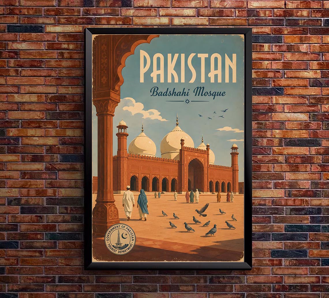 Badshahi Mosque - Pakistan - Vintage Tourism Travel Poster