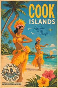 New Zealand - Cook Islands - Vintage Tourism Travel Poster