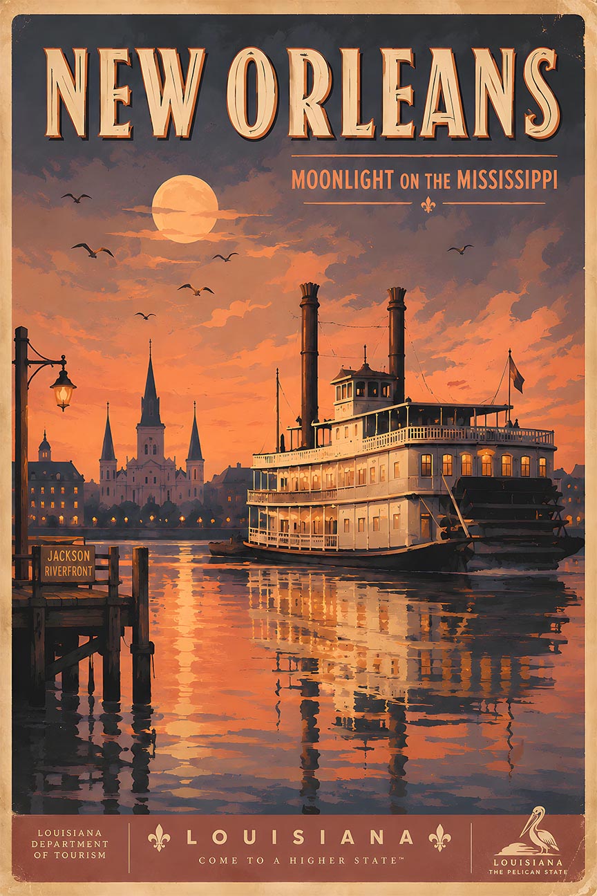 Louisiana - New Orleans v1 - Vintage Tourism Travel Poster