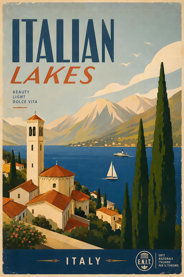 Italy - Italian Lakes - Vintage Tourism Travel Poster