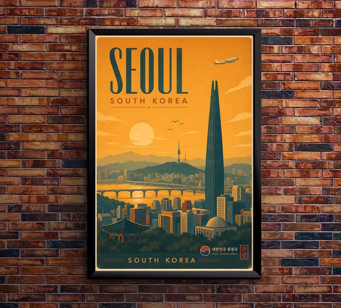 South Korea - Seoul - Vintage Tourism Travel Poster