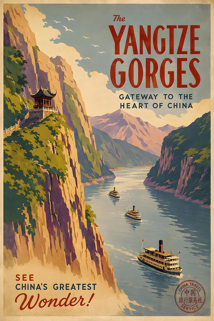 China - Yangtze Gorges - Vintage Tourism Travel Poster