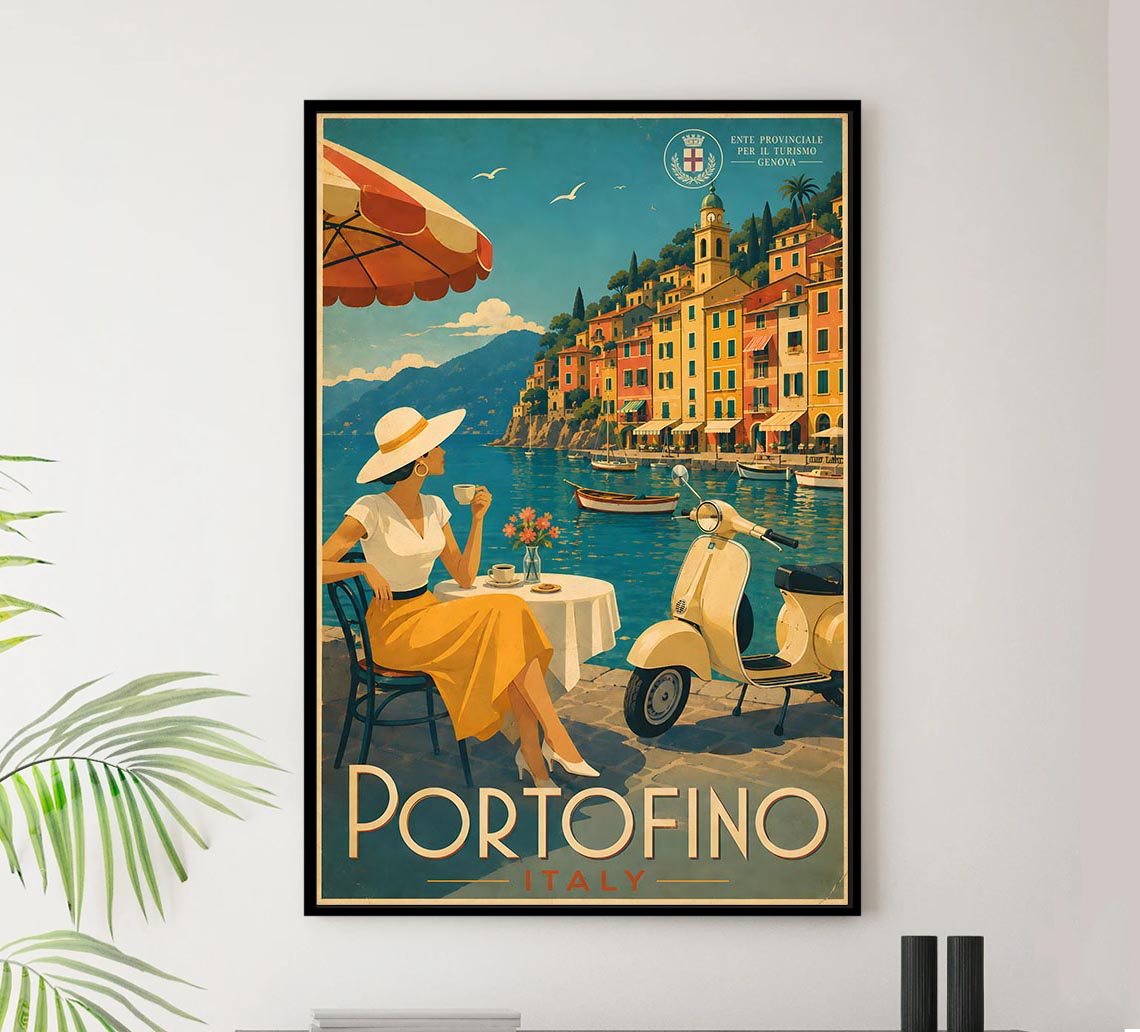 Italy - Portofino - Vintage Tourism Travel Poster
