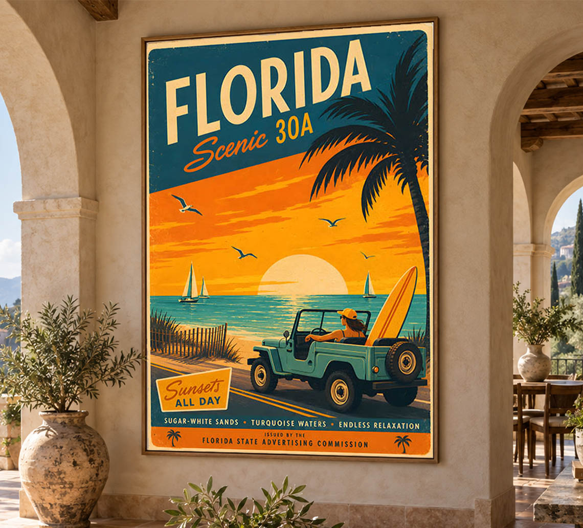 Florida - 30A - Vintage Tourism Travel Poster