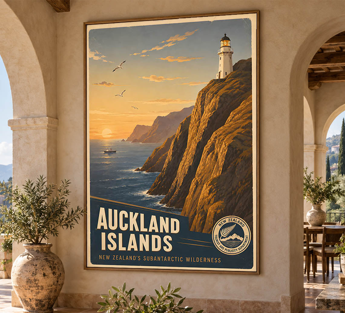 New Zealand - Auckland Islands - Vintage Tourism Travel Poster