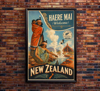 New Zealand - Haere Mai - Vintage Tourism Travel Poster