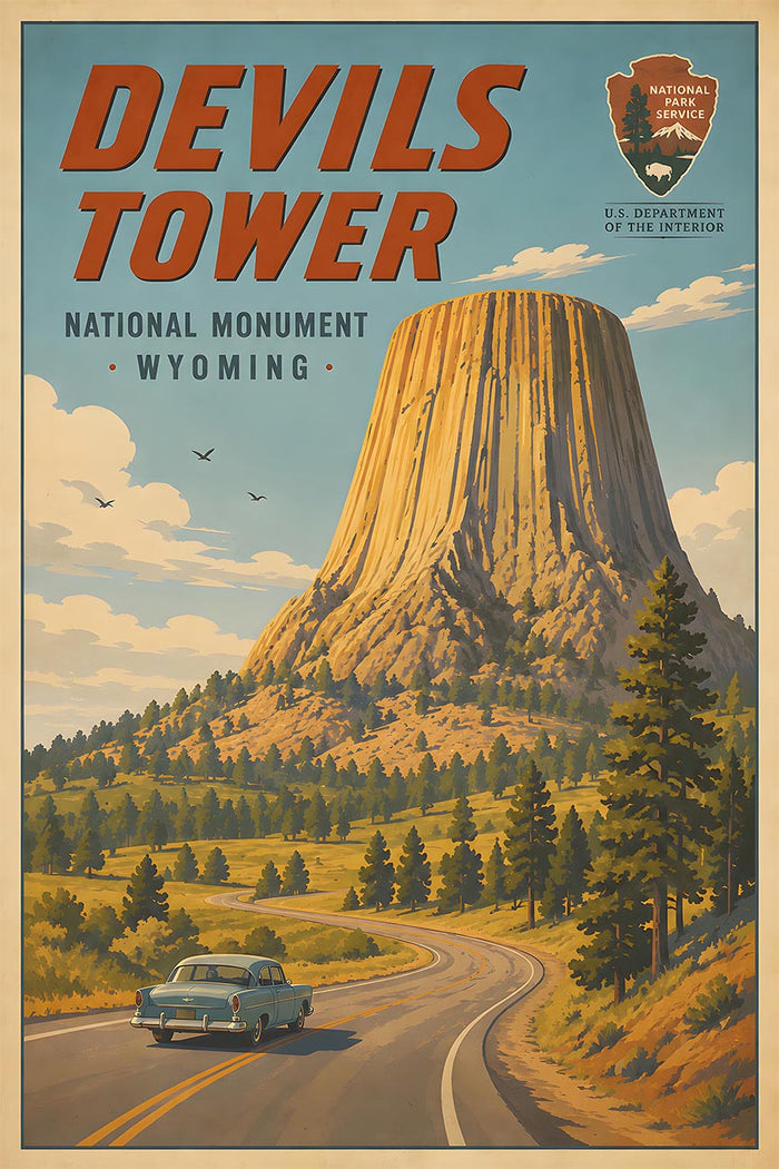 Wyonming - Devil s Tower v2 - Vintage Tourism Travel Poster