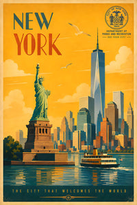 New York - Statue of Liberty - Tourism - v1 - Vintage Travel Poster