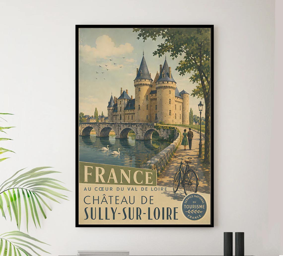 France - Chateau Sully Sur Loire - Vintage Tourism Travel Poster