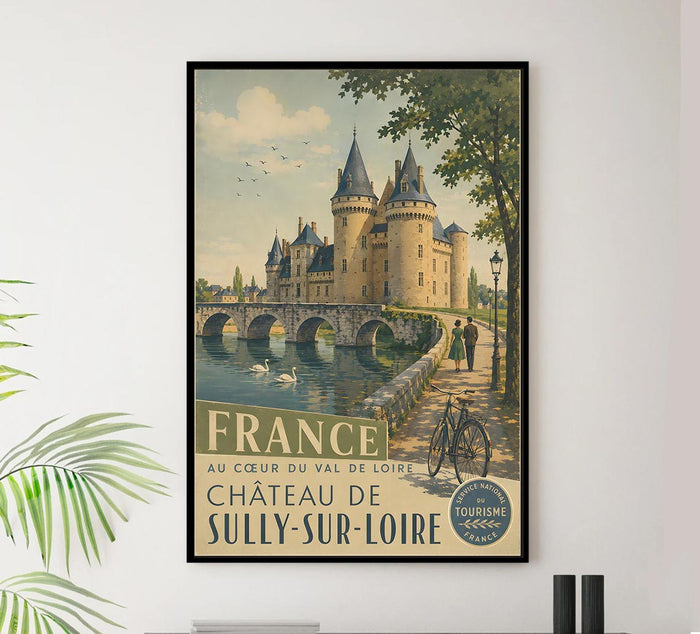France - Chateau Sully Sur Loire - Vintage Tourism Travel Poster