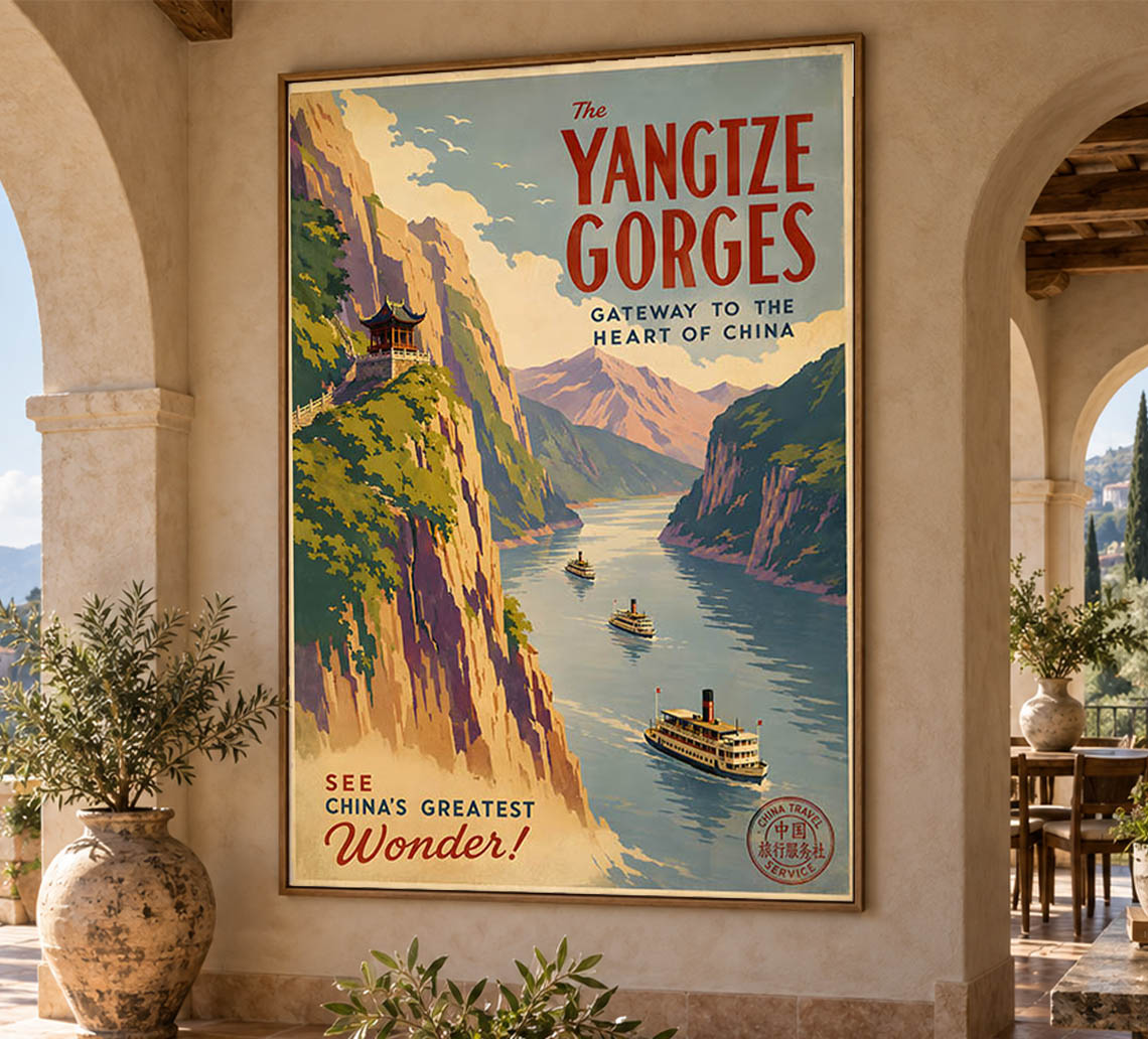 China - Yangtze Gorges - Vintage Tourism Travel Poster