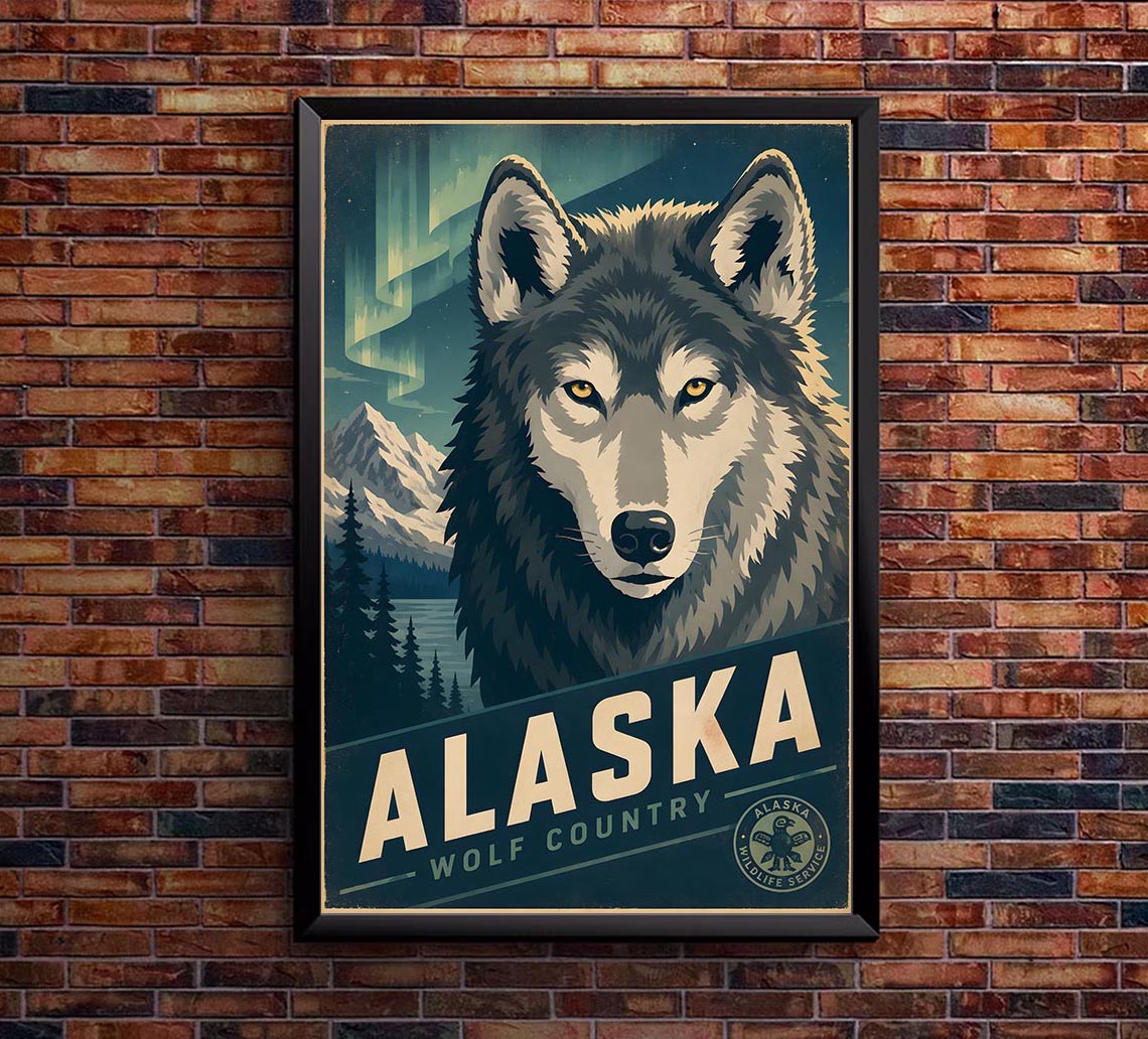 Alaska - Wolf Country - Vintage Tourism Travel Poster