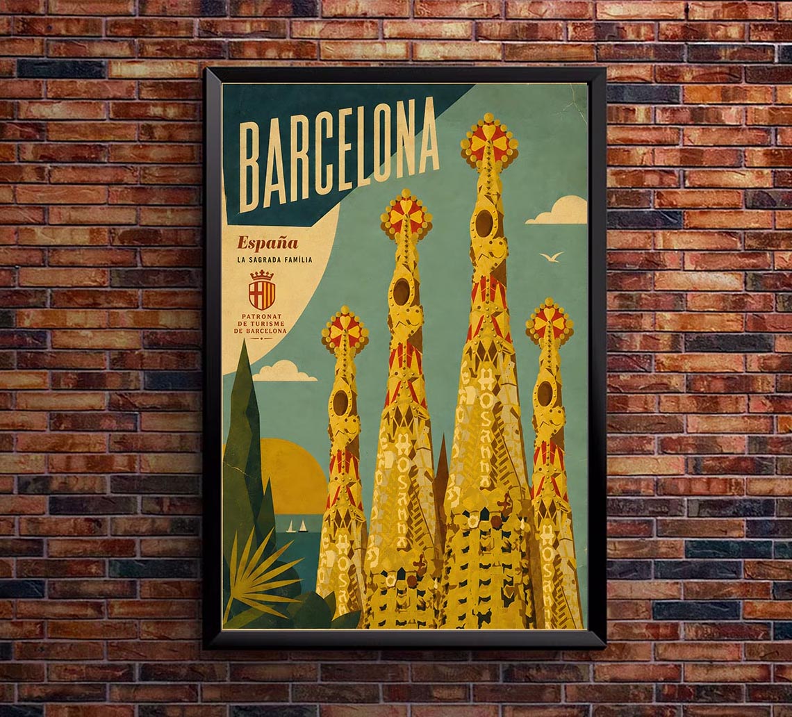 Spain - Barcelona - Vintage Tourism Travel Poster