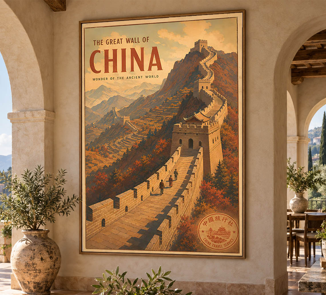 China - The Great Wall of China - Vintage Tourism Travel Poster