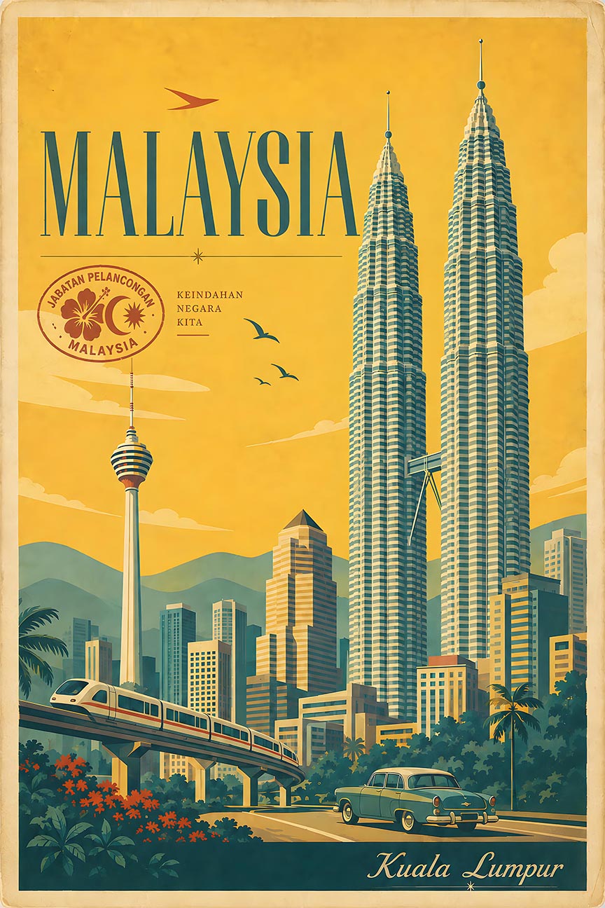 Malaysia - Kuala Lumpur - Vintage Tourism Travel Poster
