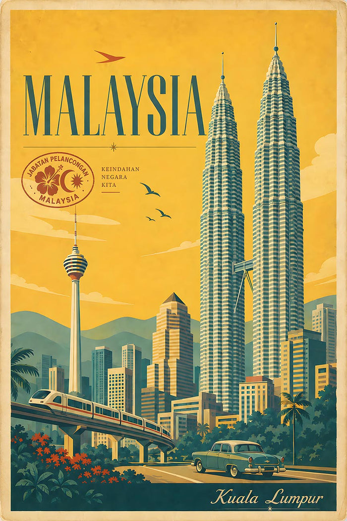 Malaysia - Kuala Lumpur - Vintage Tourism Travel Poster