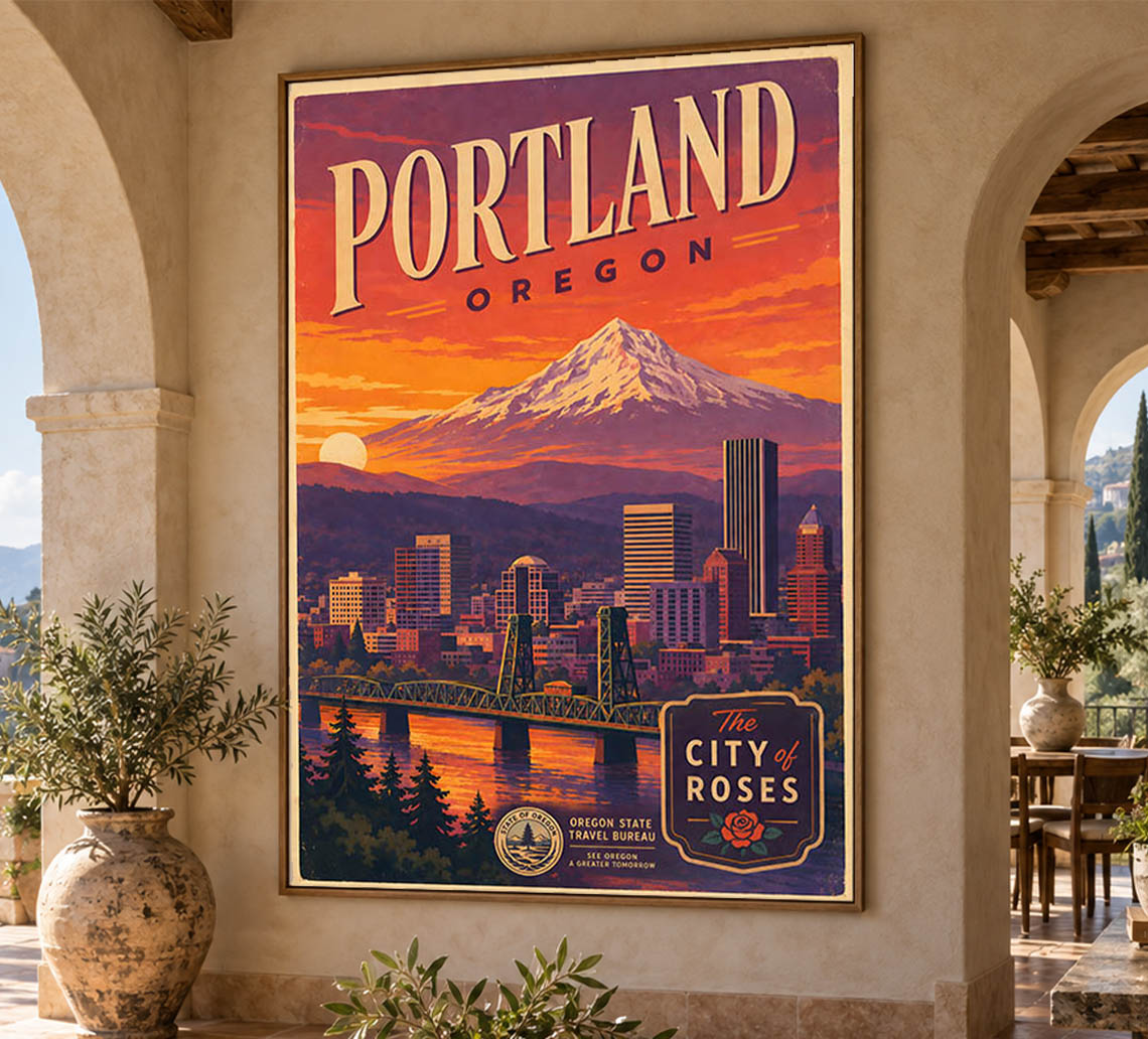 Oregon - Portland - Vintage Tourism Travel Poster