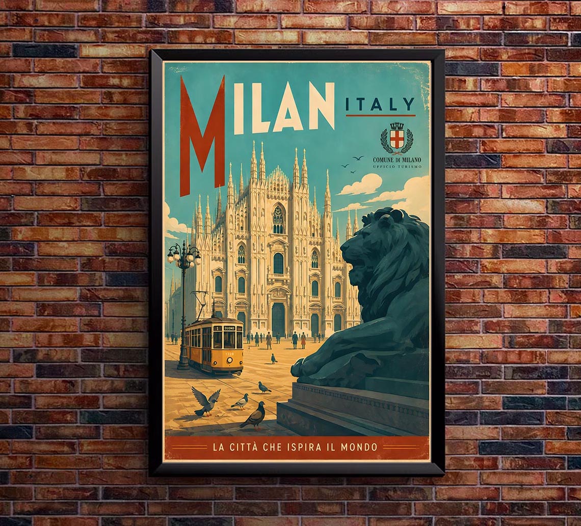 Italy - Milan - Vintage Tourism Travel Poster